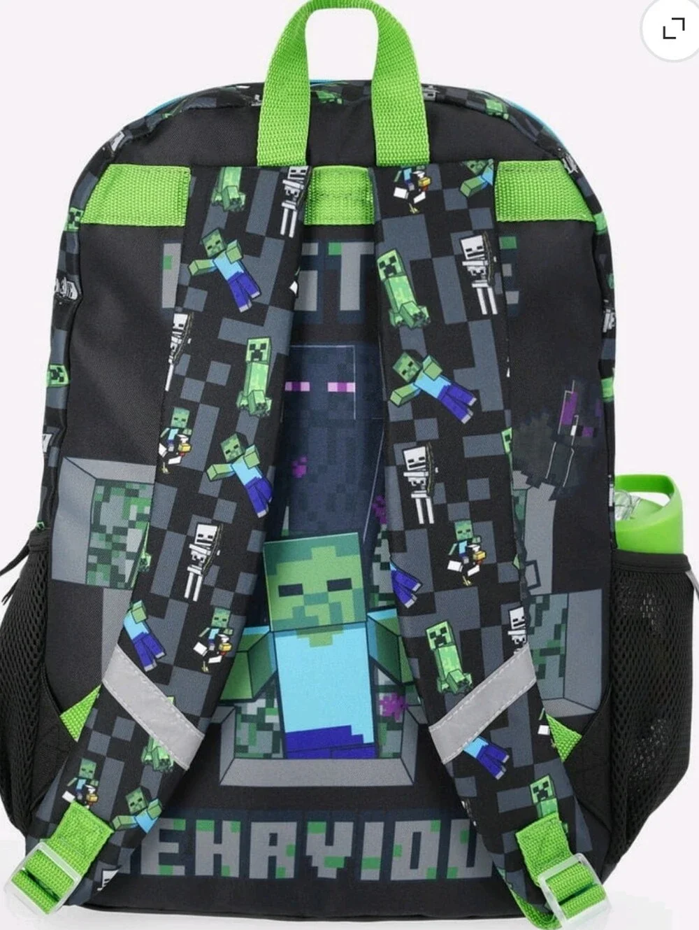 Minecraft Mode Green Backpack Set with Lunch kit, Headphones and Water Bottle